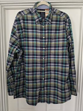 Tommy Hilfiger Men’s Plaid Button-Down Shirt in Navy, Green & Yellow